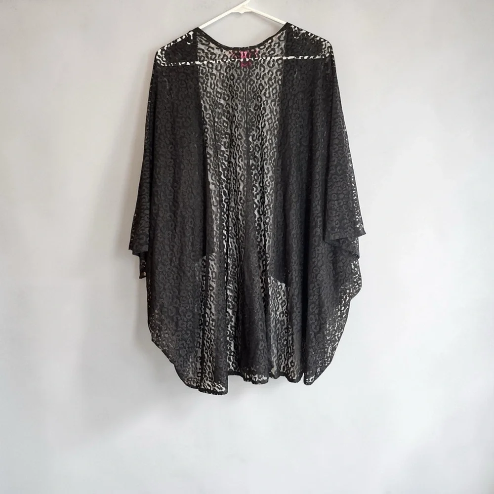 Betsey Johnson Black Leopard Lace Kimono Cardigan OSFM Sheer - Picture 3 of 7